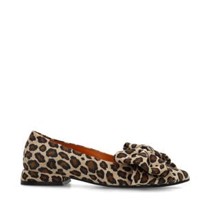 suède loafers met panterprint beige/cognac