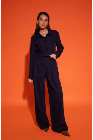 wide leg regular waist broek donkerblauw
