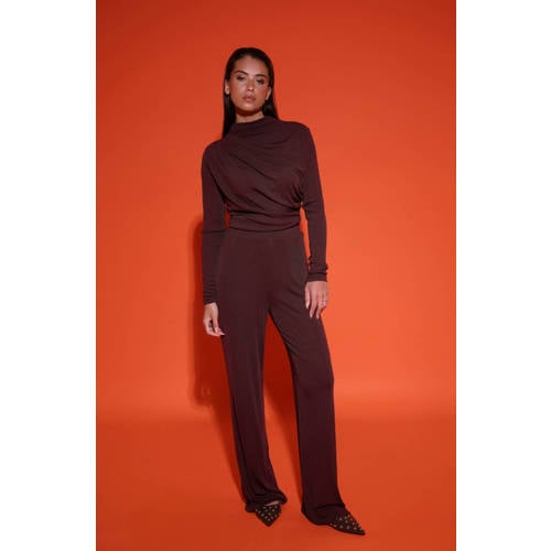Studio AMAYA wide leg regular waist broek bruin afbeelding