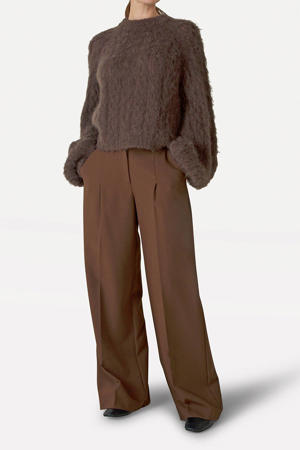 wide leg regular waist pantalon bruin