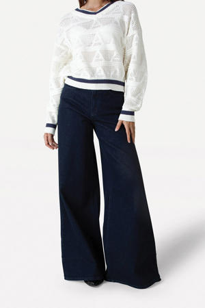 high waist wide leg jeans dark blue denim