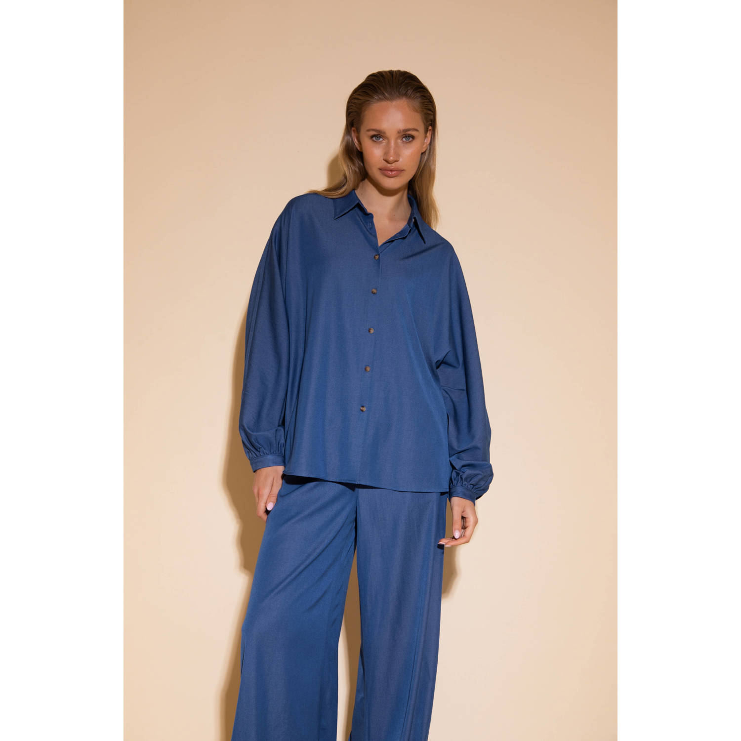 AMAYA Amsterdam straight high waist broek blauw