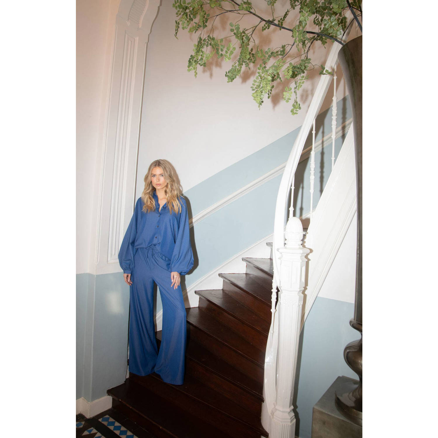 AMAYA Amsterdam straight high waist broek blauw