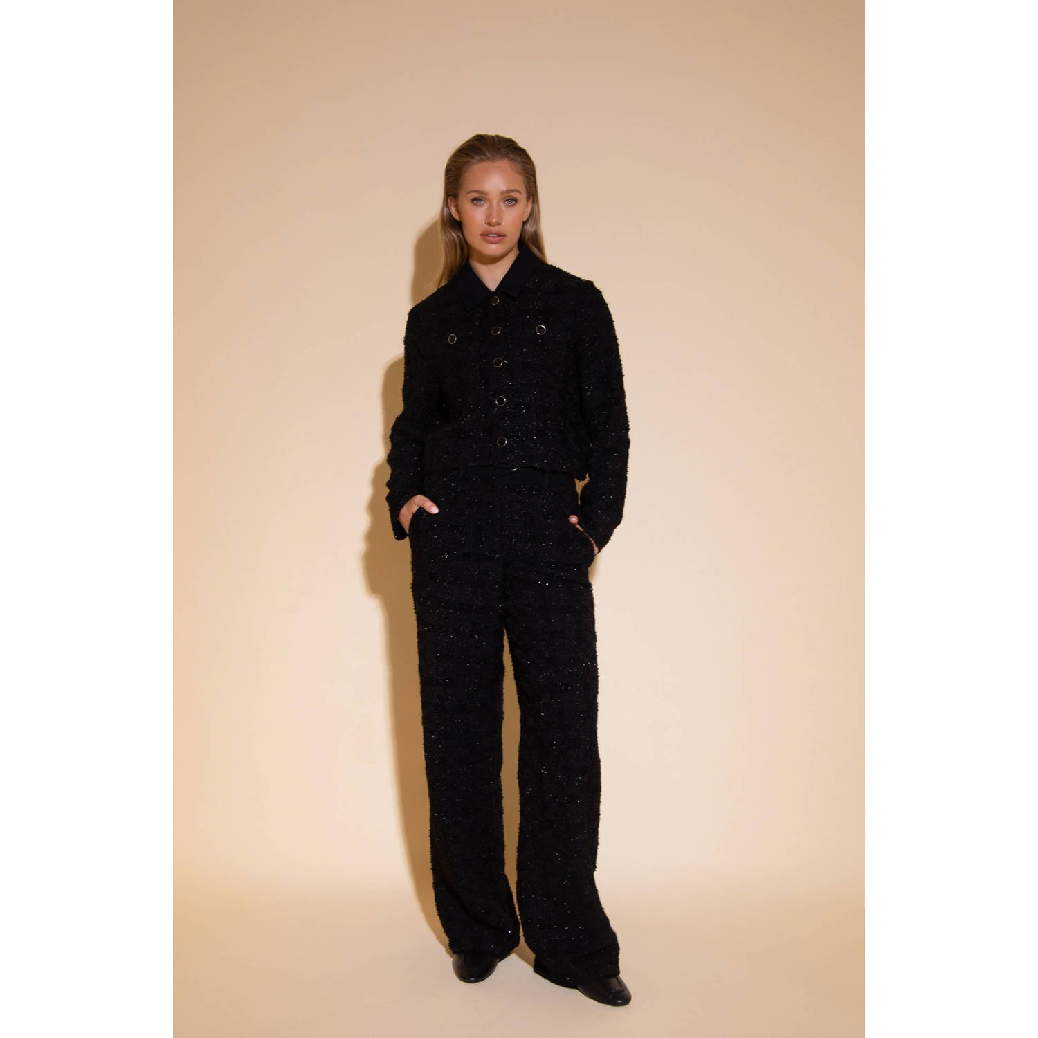 AMAYA Amsterdam straight high waist broek zwart met glitter