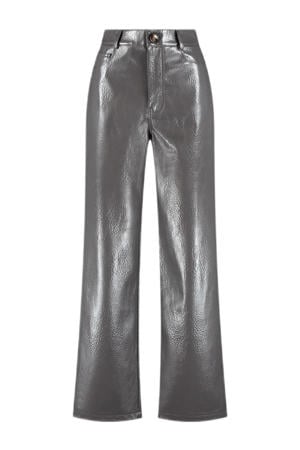 imitatieleren imitatieleren wide leg regular waist broek grijs