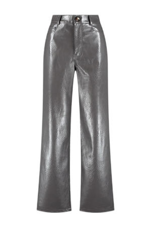 imitatieleren imitatieleren wide leg regular waist broek grijs
