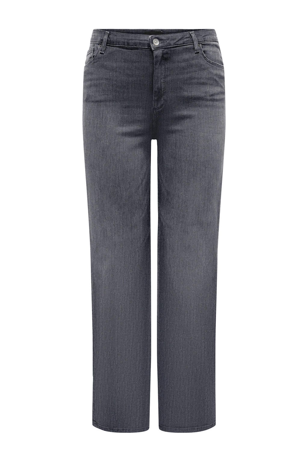 Grey denim dames ONLY CARMAKOMA high waist wide leg jeans van denim met rits- en knoopsluiting en effen