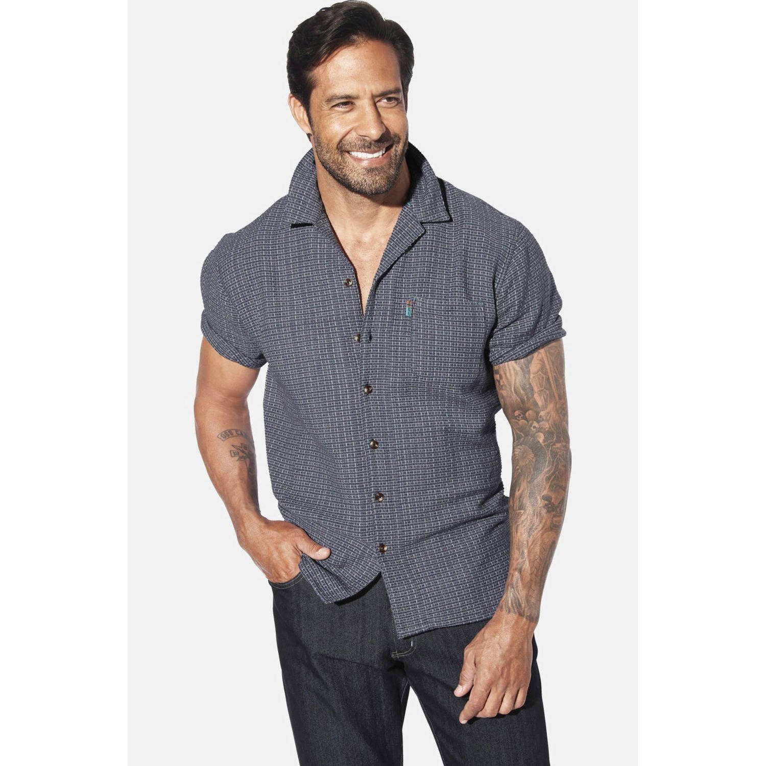 Jan Vanderstorm casual overhemd LEIFBOR Plus Size blauw
