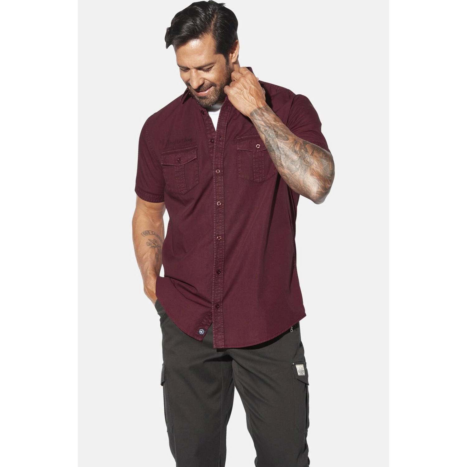 Jan Vanderstorm +FIT Collectie casual overhemd KRUVIN Plus Size donkerrood
