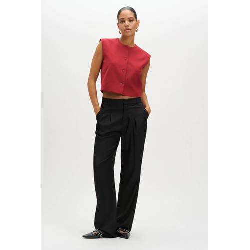 Refined Department wide leg regular waist casual broek zwart afbeelding