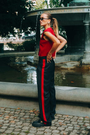 wide leg regular waist casual broek zwart