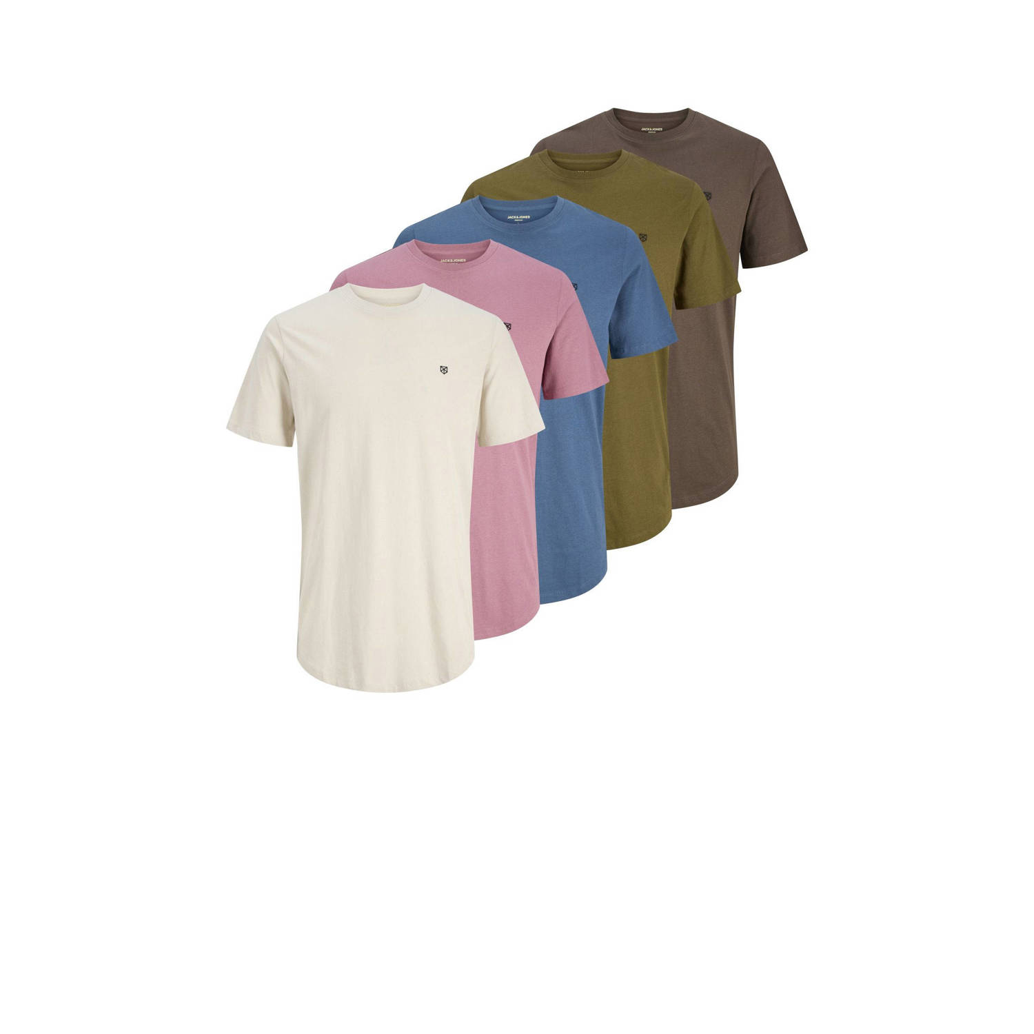 JACK & JONES PREMIUM T-shirt (set van 5) Moonbeam+PetrolBlue+DarkBrown+DarkOlive+Bor