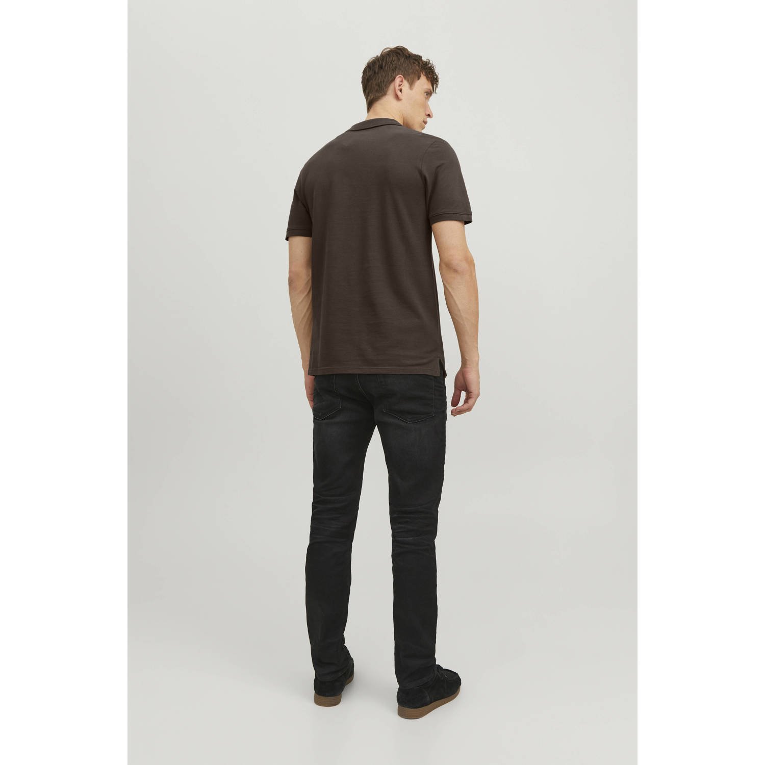 JACK & JONES ESSENTIALS slim polo donkerbruin