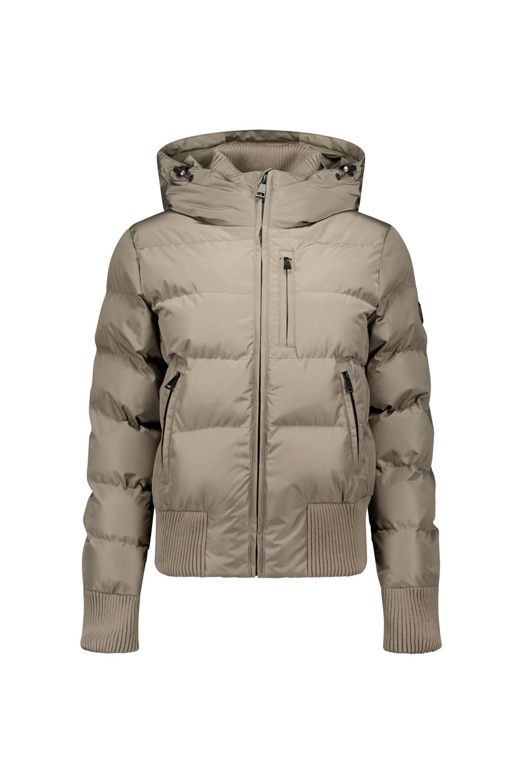 Taupe dames Airforce winterjas van polyester met effen, lange mouwen, capuchon en ritssluiting
