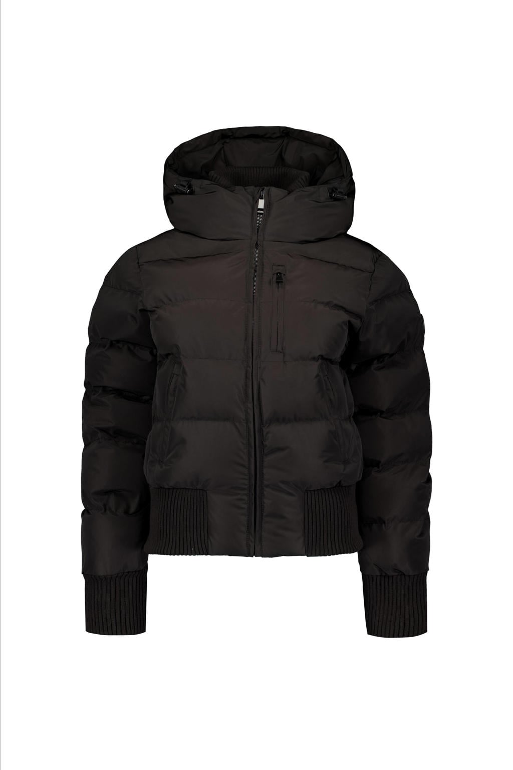 Zwarte dames Airforce winterjas van polyester met effen, lange mouwen, capuchon en ritssluiting