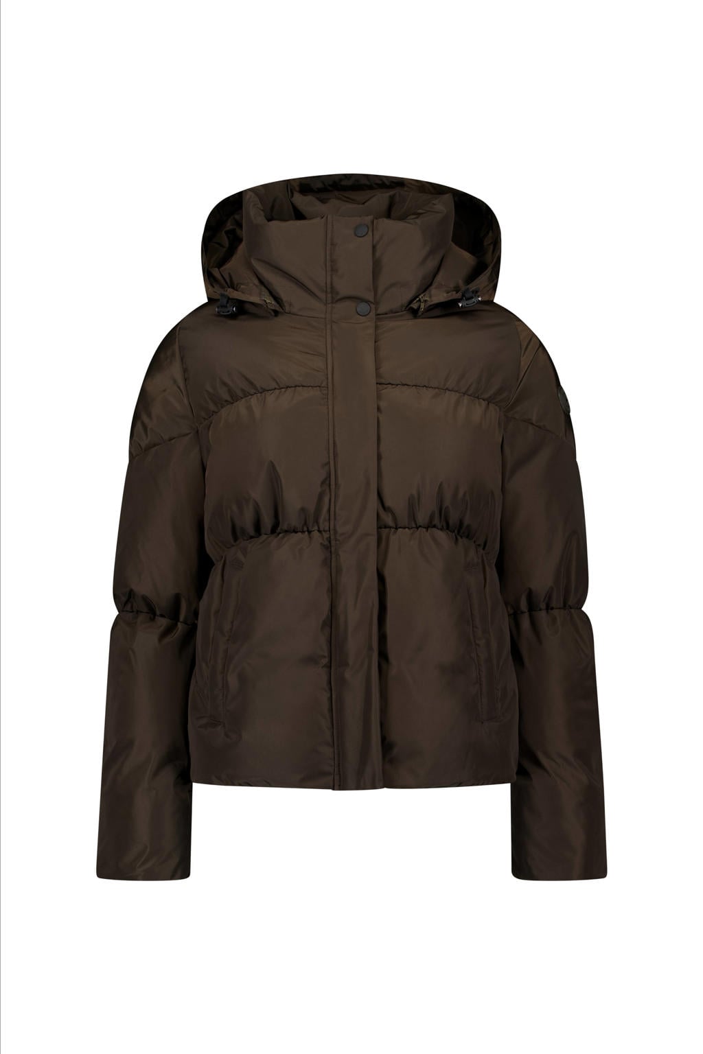 Bruine dames Airforce winterjas van polyester met effen, lange mouwen, capuchon en ritssluiting