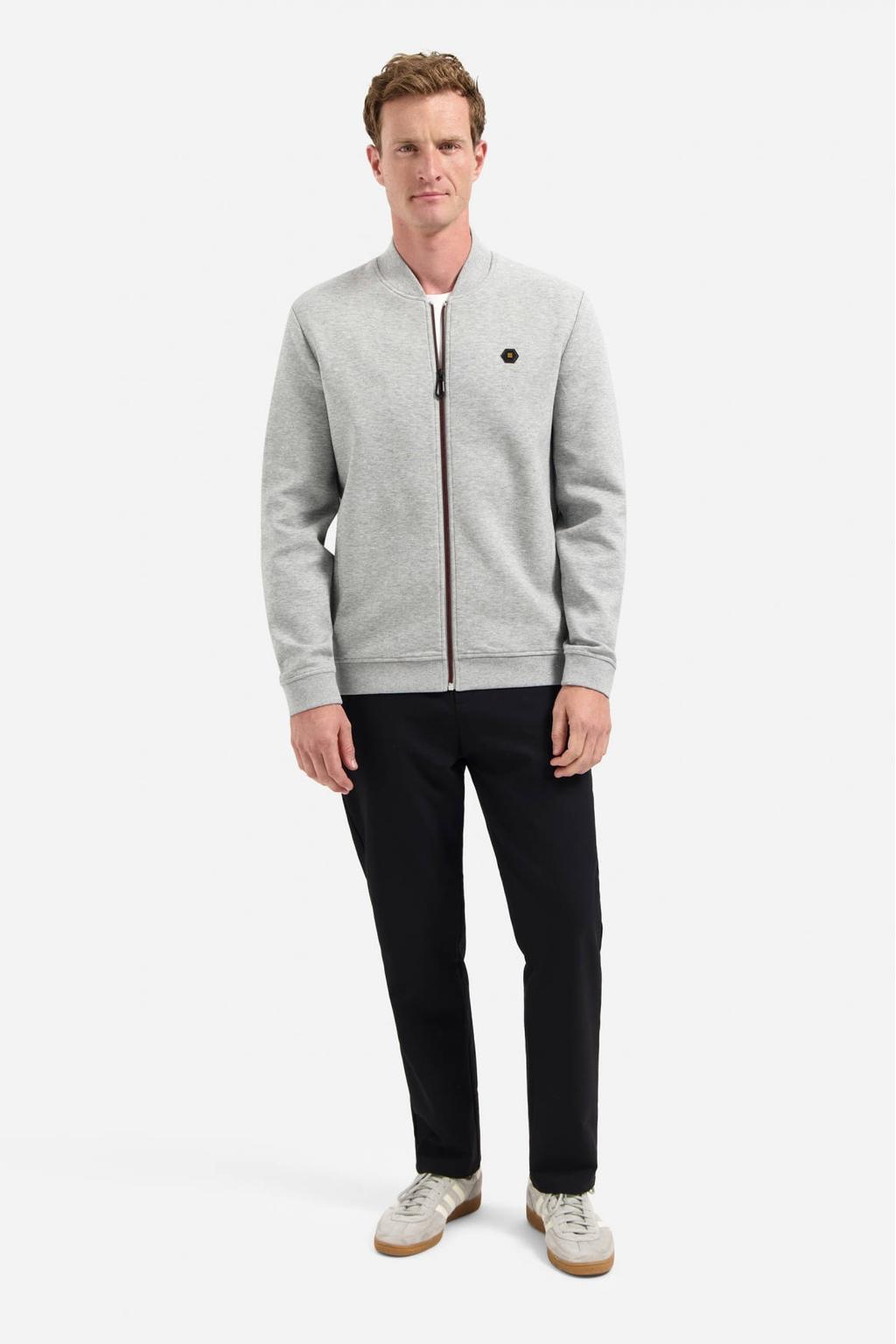 Grijze heren No Excess sweatvest met melée print, lange mouwen en ritssluiting