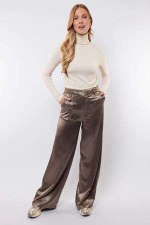 wide leg regular waist pantalon brons