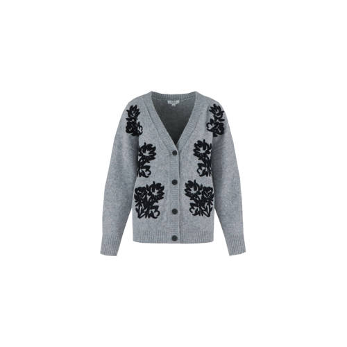 C&S The Label gebloemde gebreid vest grijs melange afbeelding