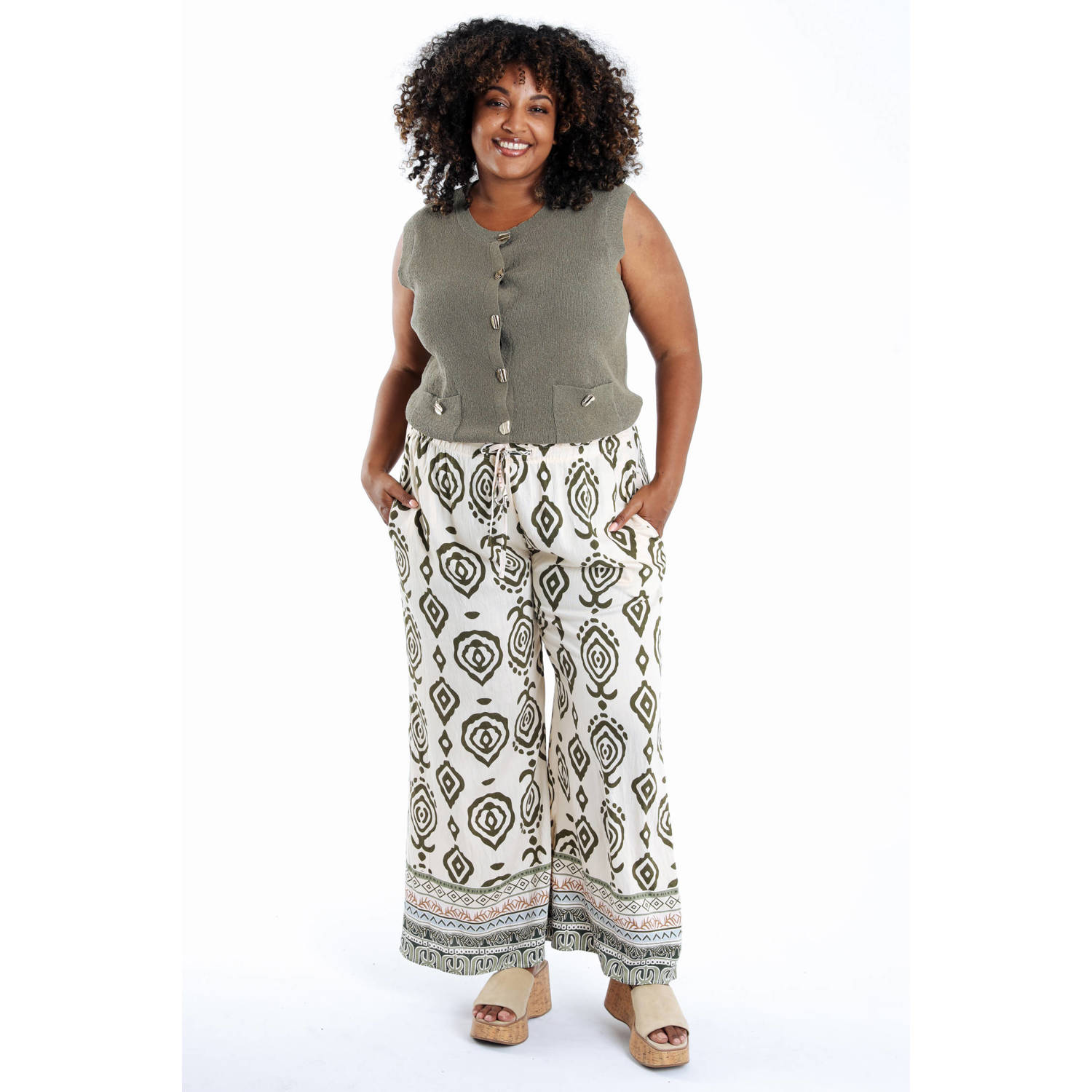 Paprika wide leg regular waist palazzo broek ecru