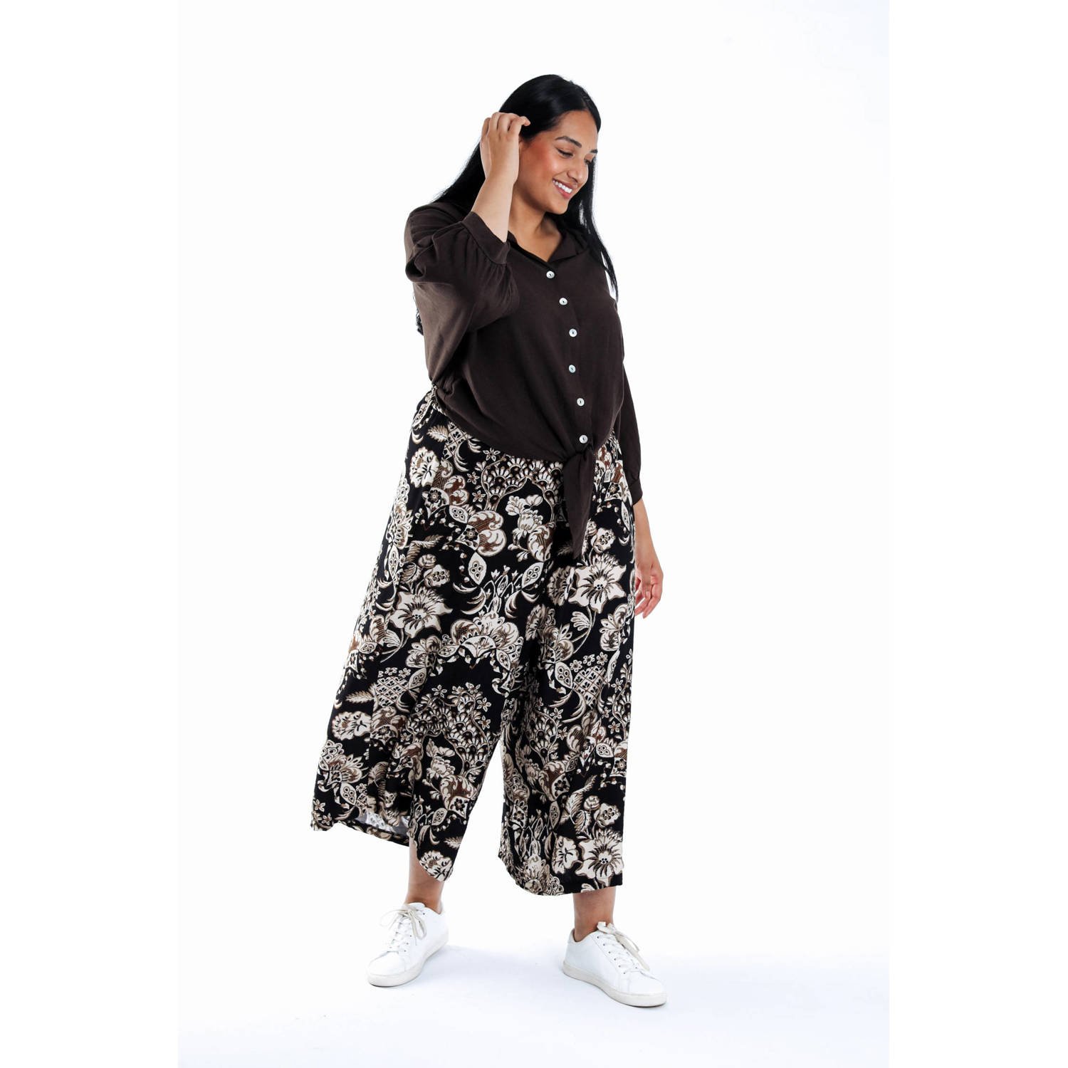 Paprika wide leg regular waist culotte zwart