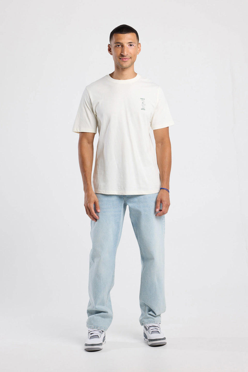 Witte heren America Today regular T-shirt van katoen met backprint, korte mouwen en ronde hals