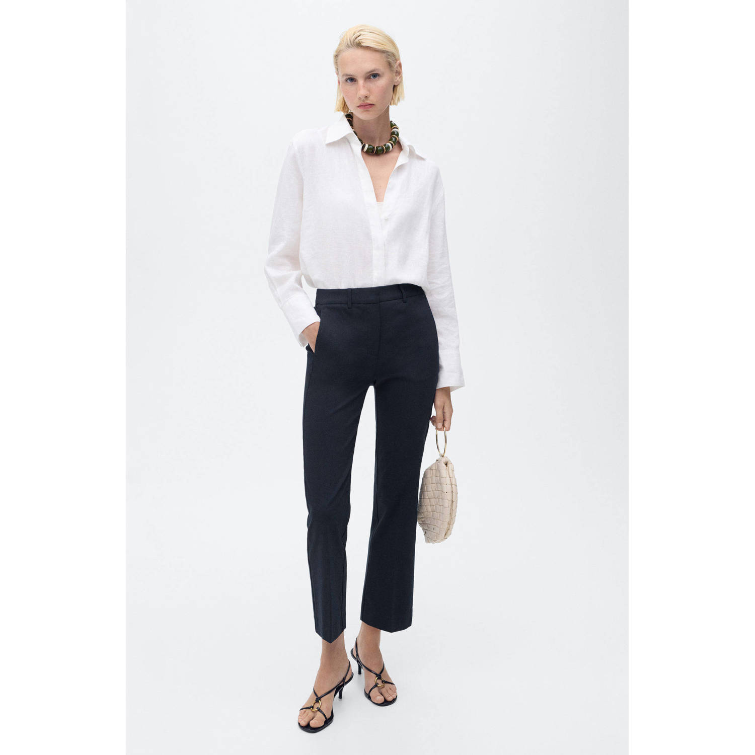 Mango tapered regular waist pantalon donkerblauw