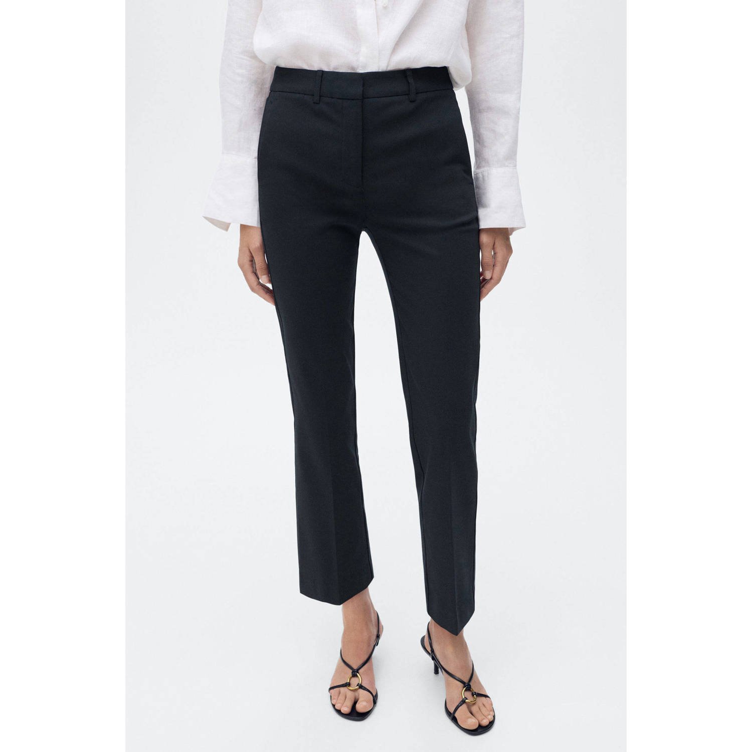 Mango tapered regular waist pantalon donkerblauw