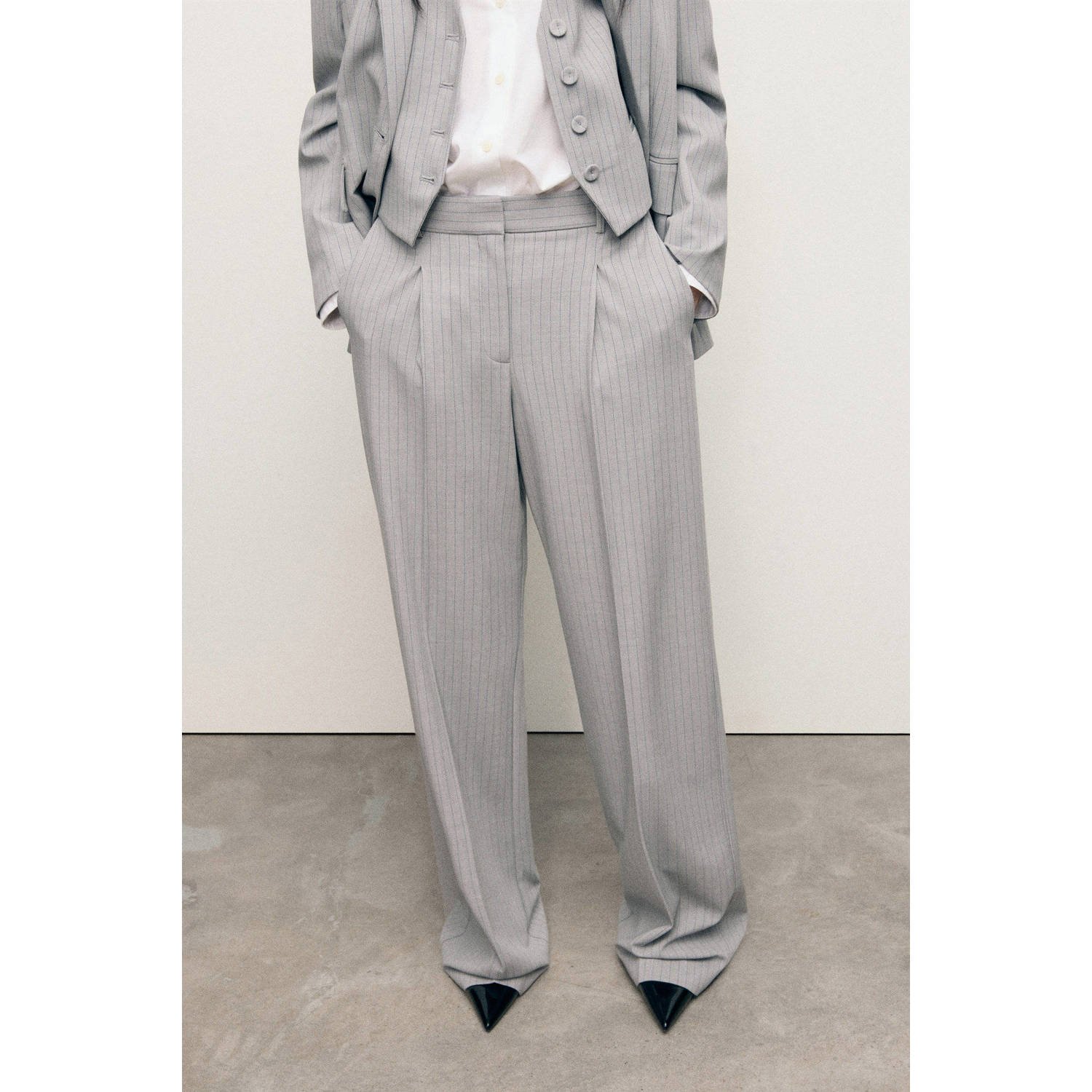 Mango straight high waist broek grijs