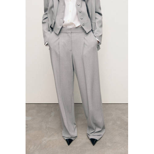 Mango straight high waist broek grijs afbeelding