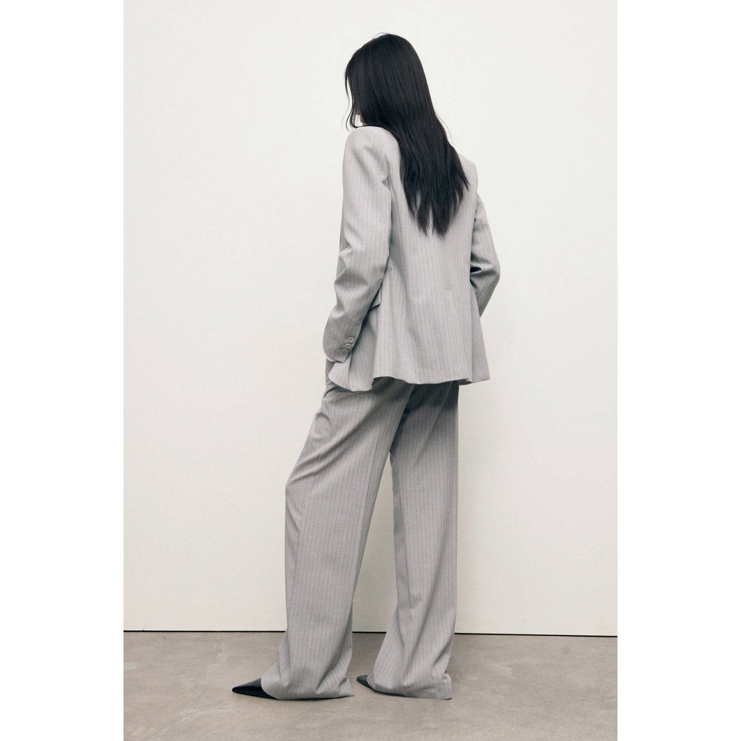 Mango straight high waist broek grijs