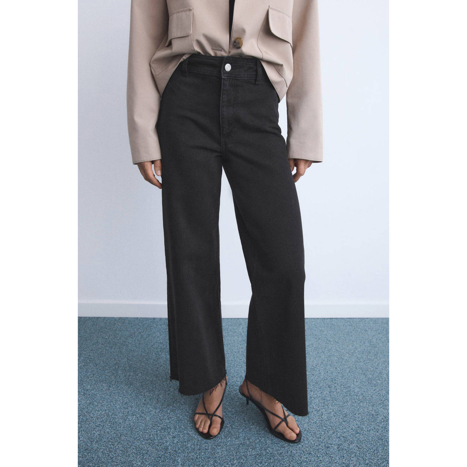 Mango high waist wide leg jeans grijs