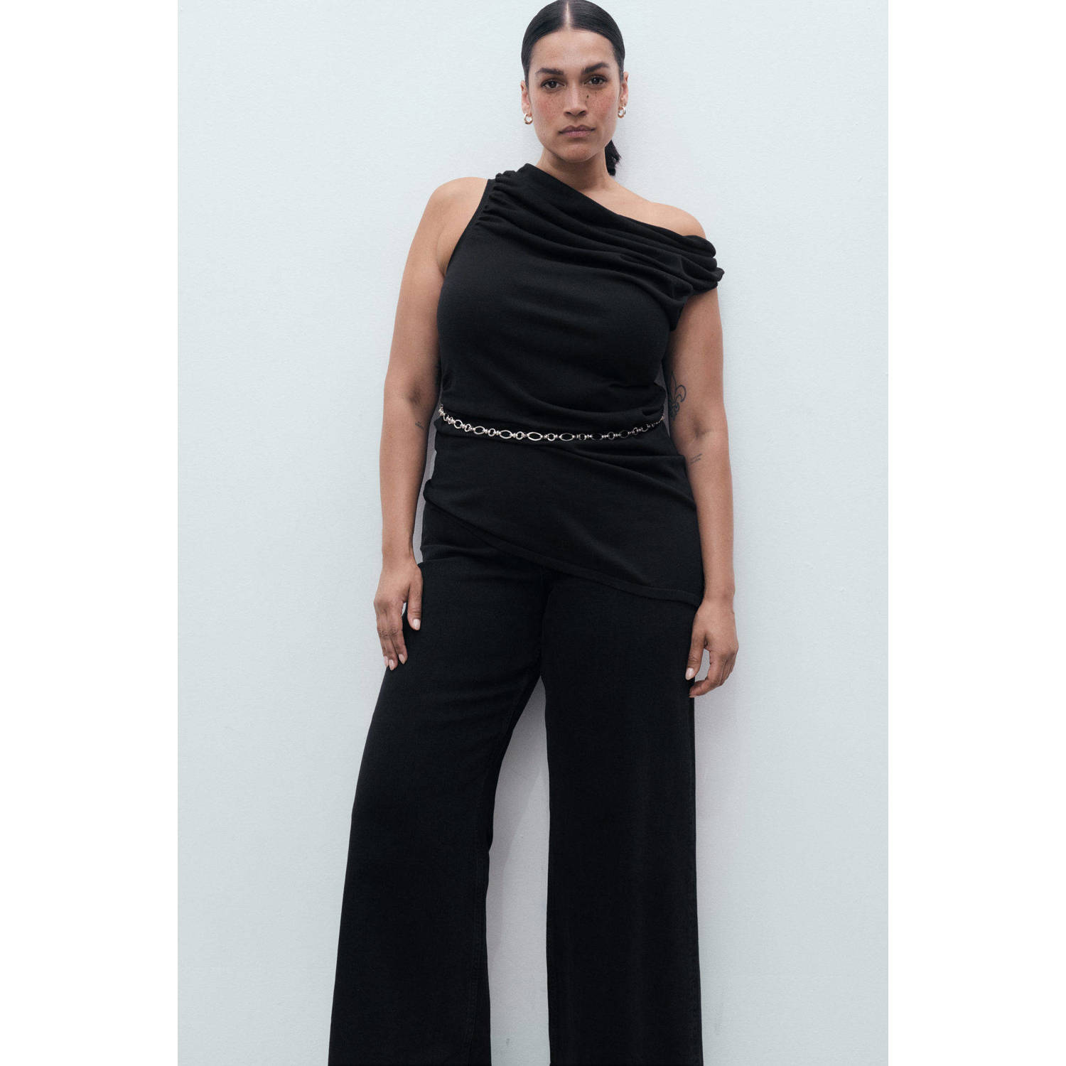 Mango high waist wide leg jeans grijs