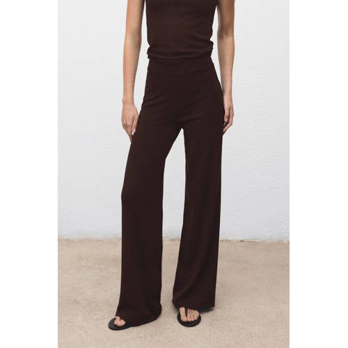 Mango flared high waist broek donkerbruin afbeelding