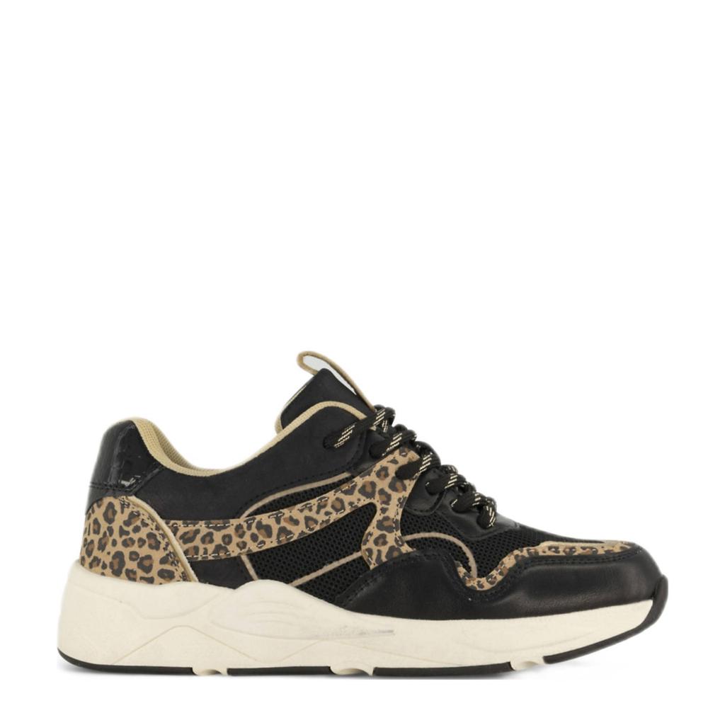Zwarte dames Graceland chunky sneakers panter van imitatieleer met veters