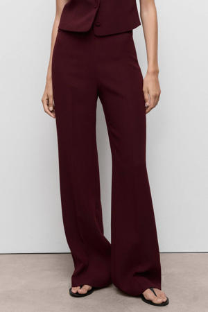 wide leg regular waist pantalon donkerrood