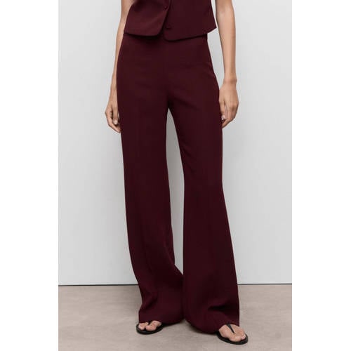 Mango wide leg regular waist pantalon donkerrood afbeelding