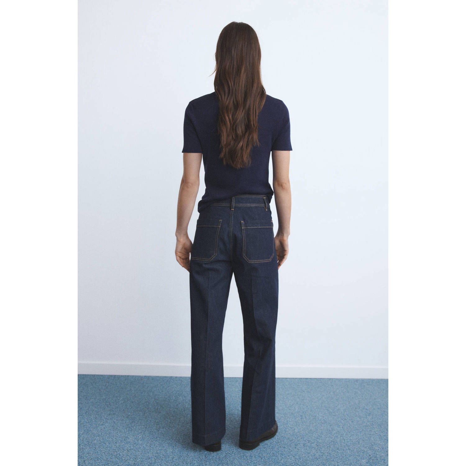 Mango high waist wide leg jeans dark blue denim
