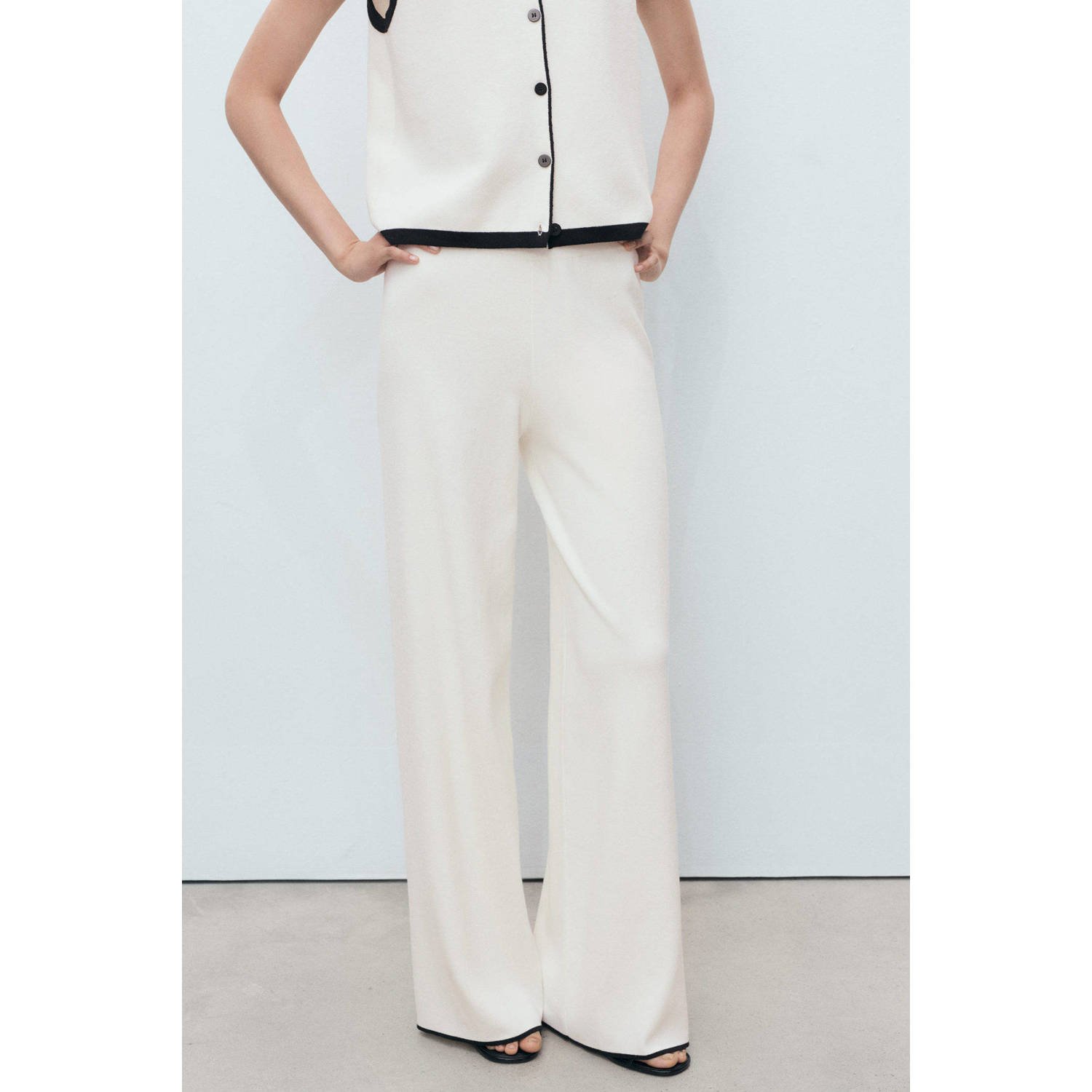 Mango wide leg high waist broek ecru