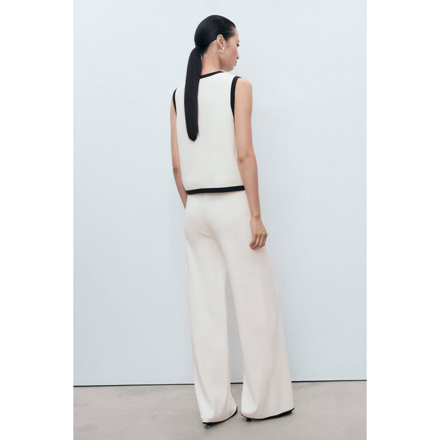 Mango wide leg high waist broek ecru