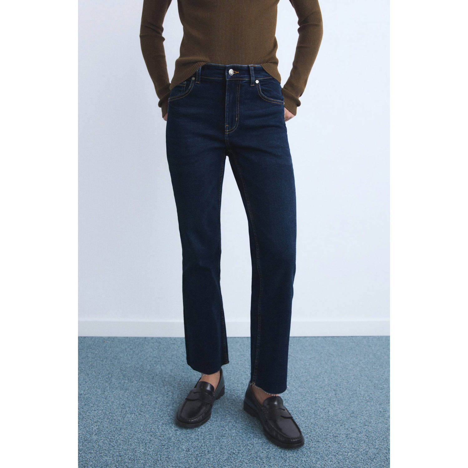 Mango straight leg jeans dark blue denim