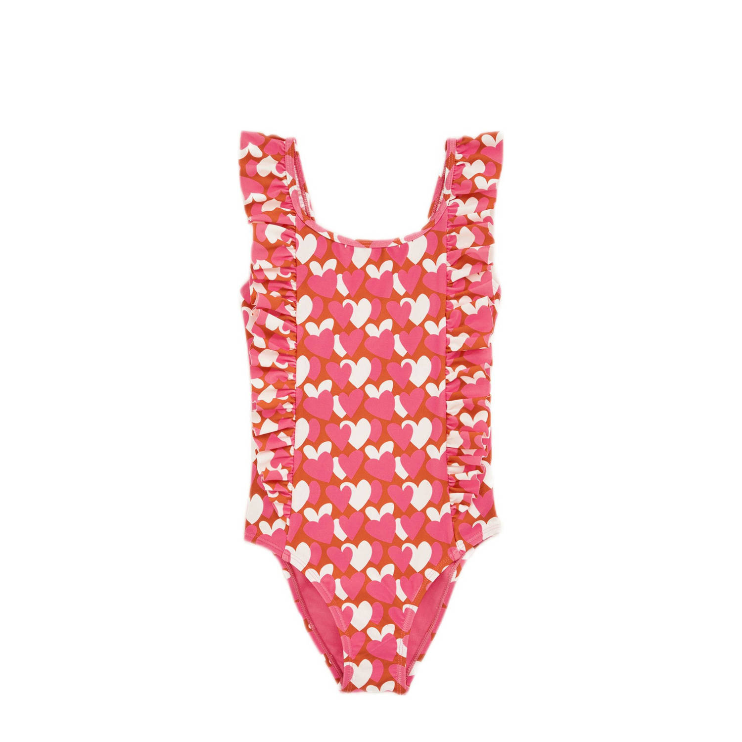 WE Fashion badpak met ruches roze ecru