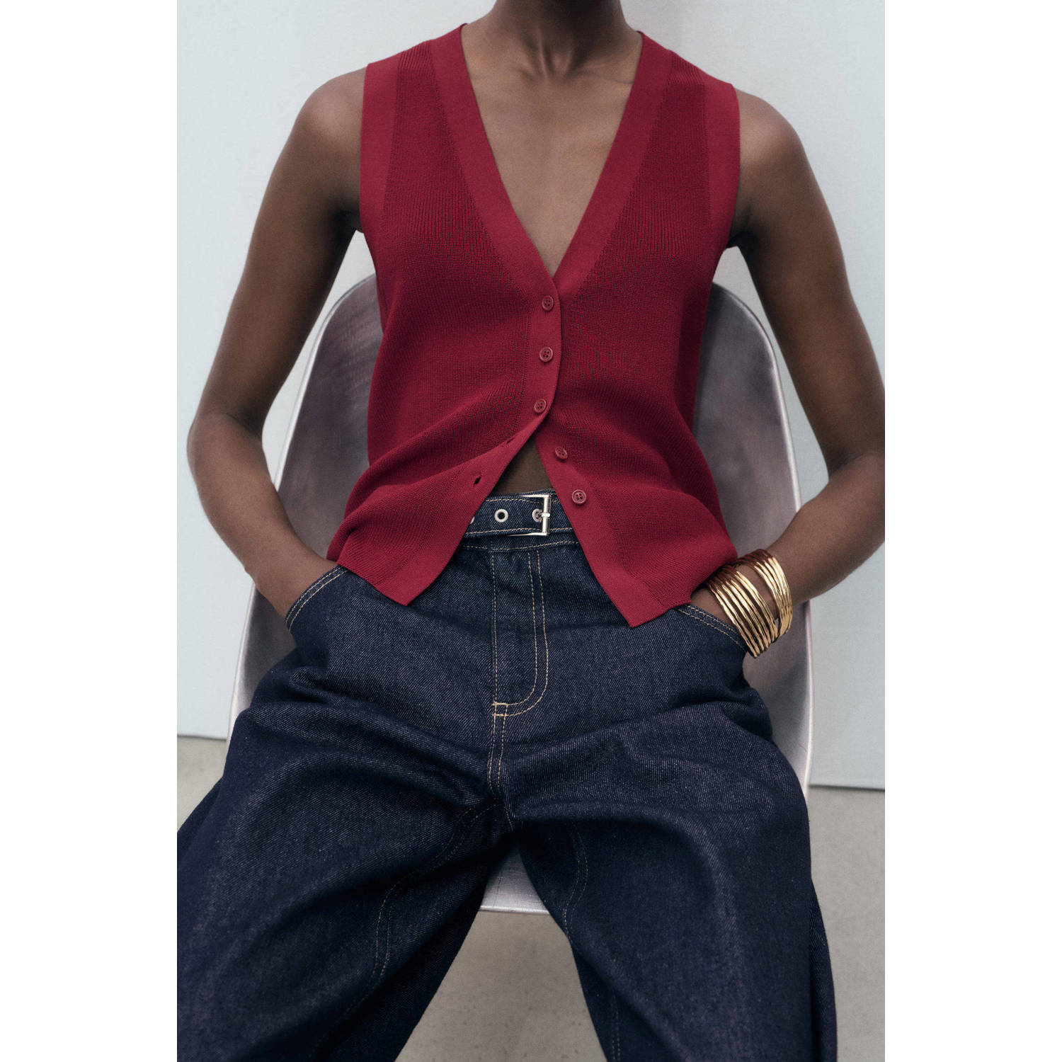 Mango gilet donkerrood