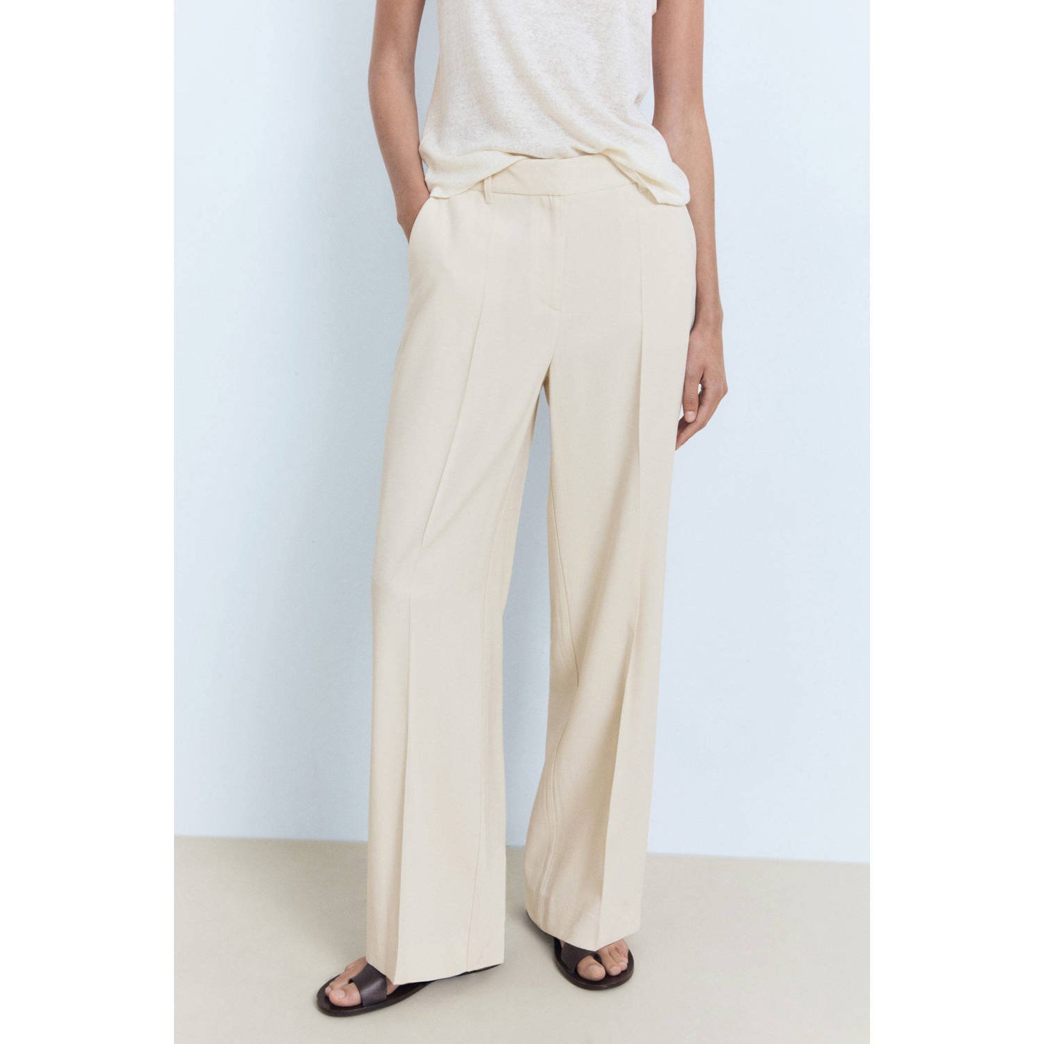 Mango straight regular waist pantalon beige