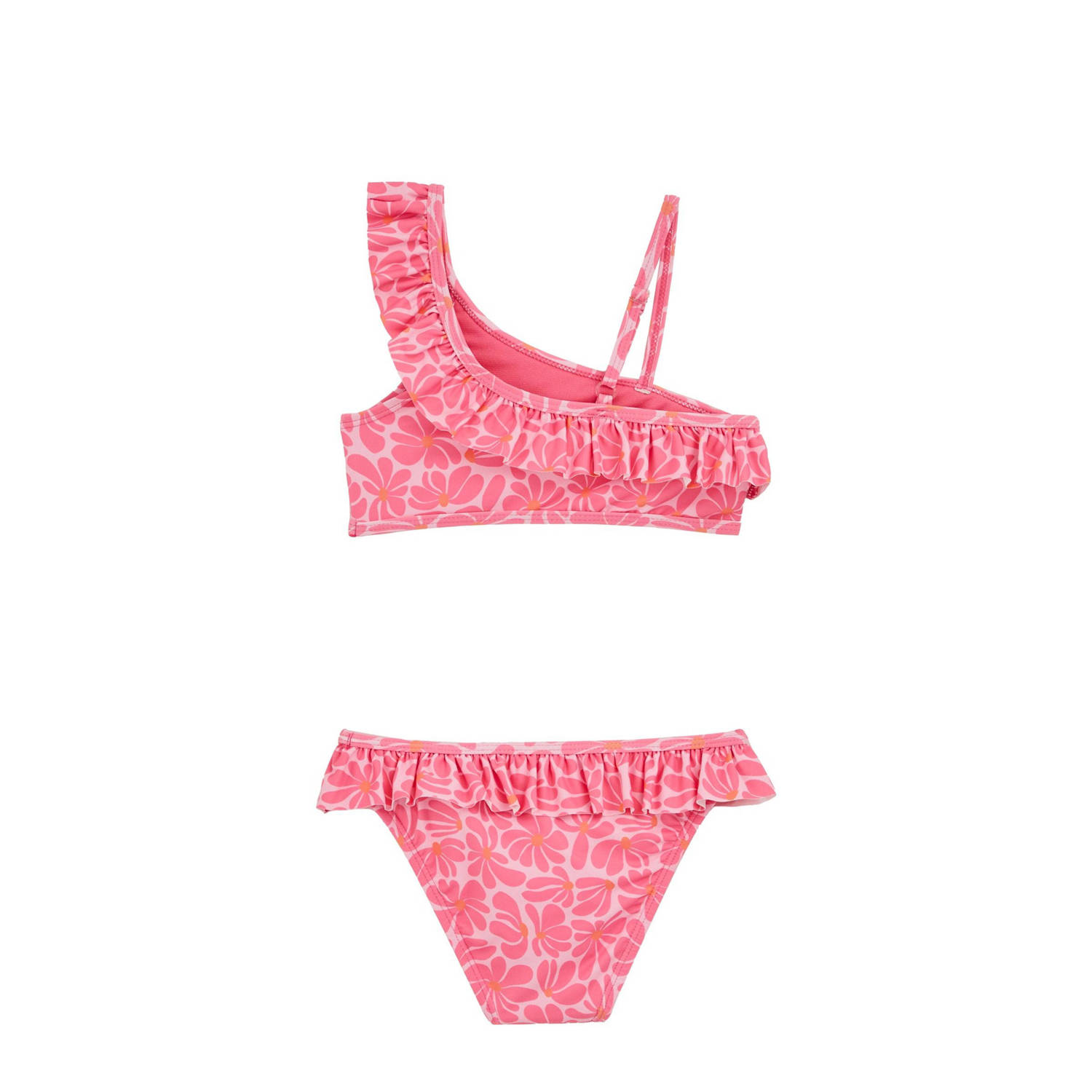 WE Fashion one shoulder bikini met ruches roze