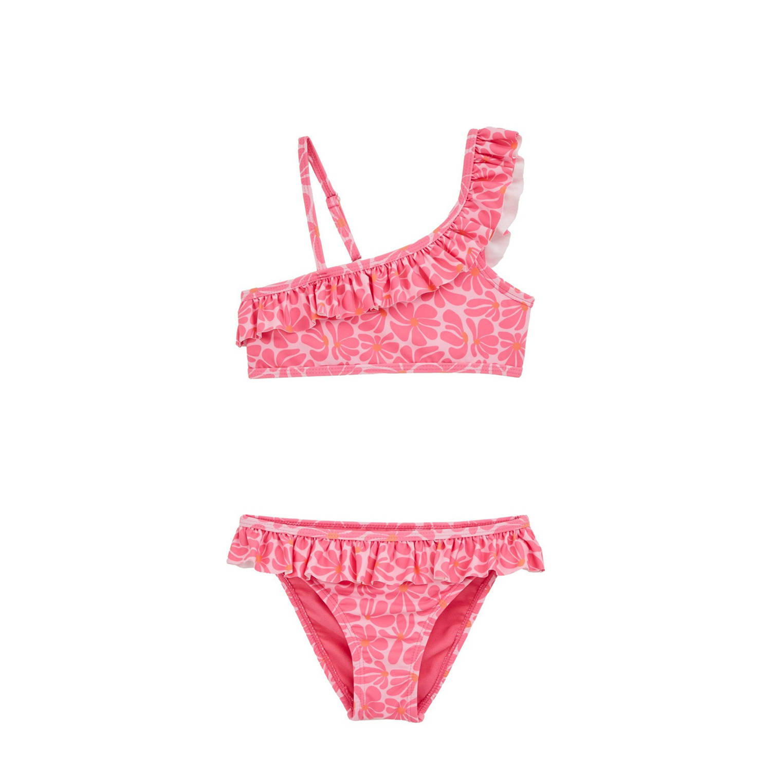 WE Fashion one shoulder bikini met ruches roze