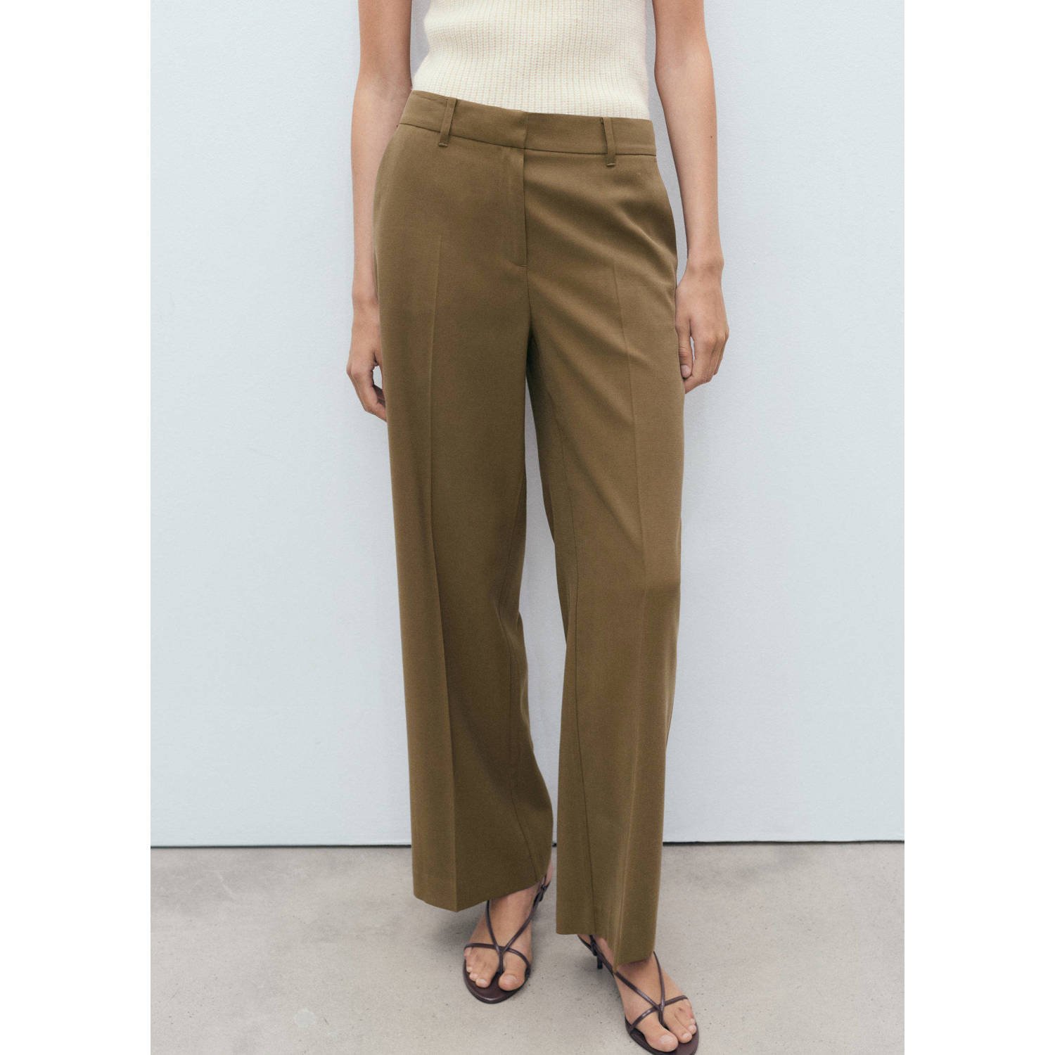 Mango straight regular waist pantalon kaki