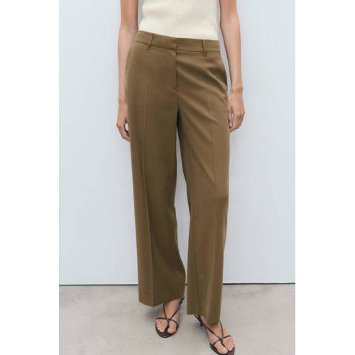 Mango straight regular waist pantalon kaki afbeelding