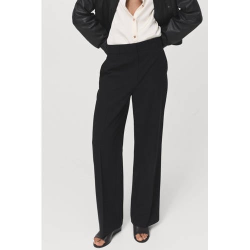 Mango straight regular waist pantalon zwart afbeelding