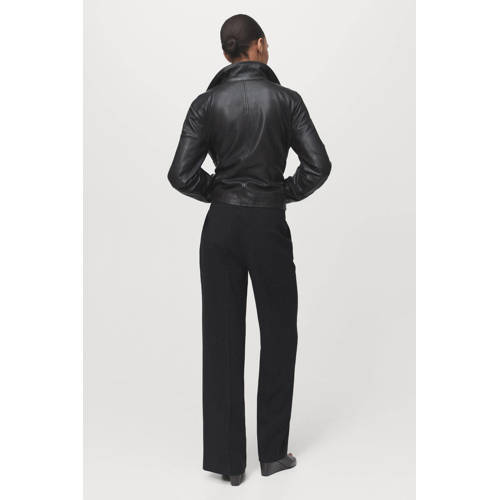 Mango straight regular waist pantalon zwart afbeelding